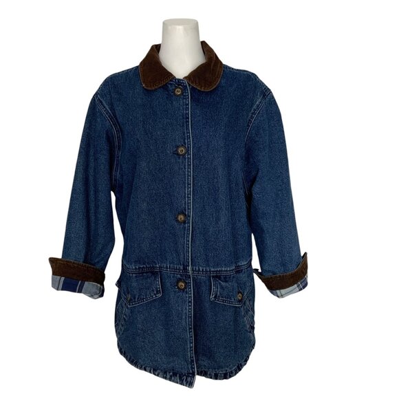 St. John's Bay Vintage Denim Barn Coat L Blue Button Front Pockets Chore Jacket - Picture 1 of 15